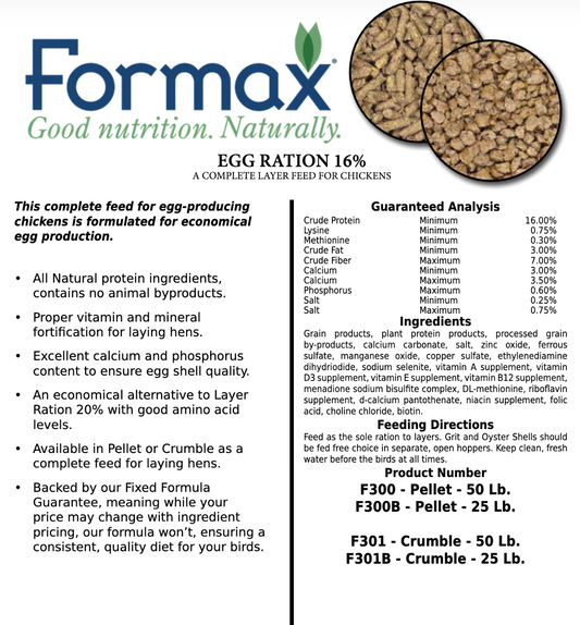 Formax Egg Ration 16% pellet - F300
